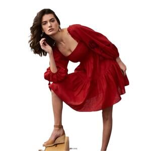 Sachin and Babi Long Sleeve Linen Boho Mini Dress Red Size Small